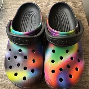 CROCS Kids Clog in Rainbow Gradient with Black Trim